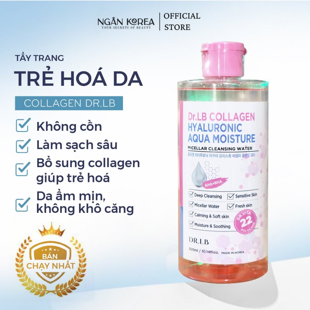 Tẩy Trang Trẻ Hoá Da COLLAGEN DR.LB Hàn Quốc Ngân Korea (MÀU HỒNG) 300ml