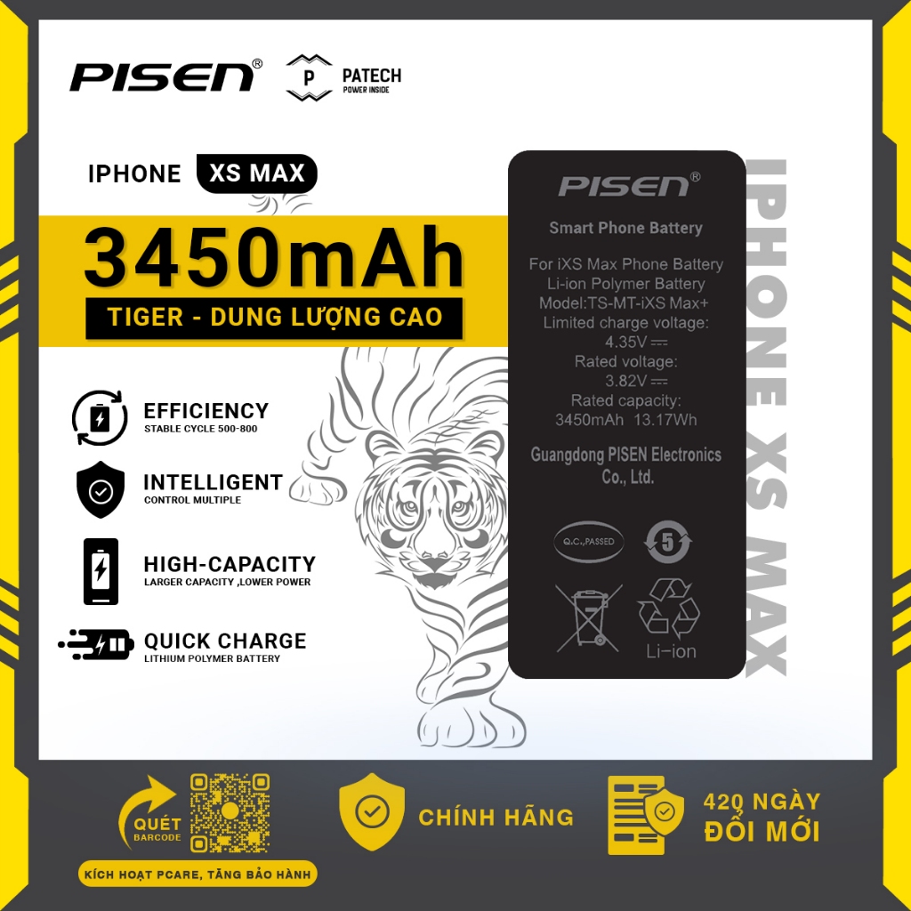 Pin Pisen Dung lượng cao 6/6s/6p/6sp/7/7p/8/8p/X/SE/XR/XSMax - Hàng chính hãng