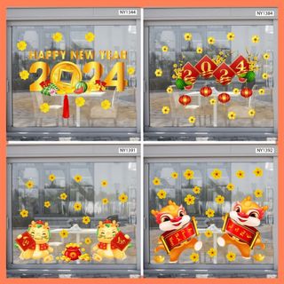 Decal trang trí tết cửa kính ngày tết cung chúc tân xuân - Giấy dán kính, tường cao cấp có sẵn keo dán màu sắc nét