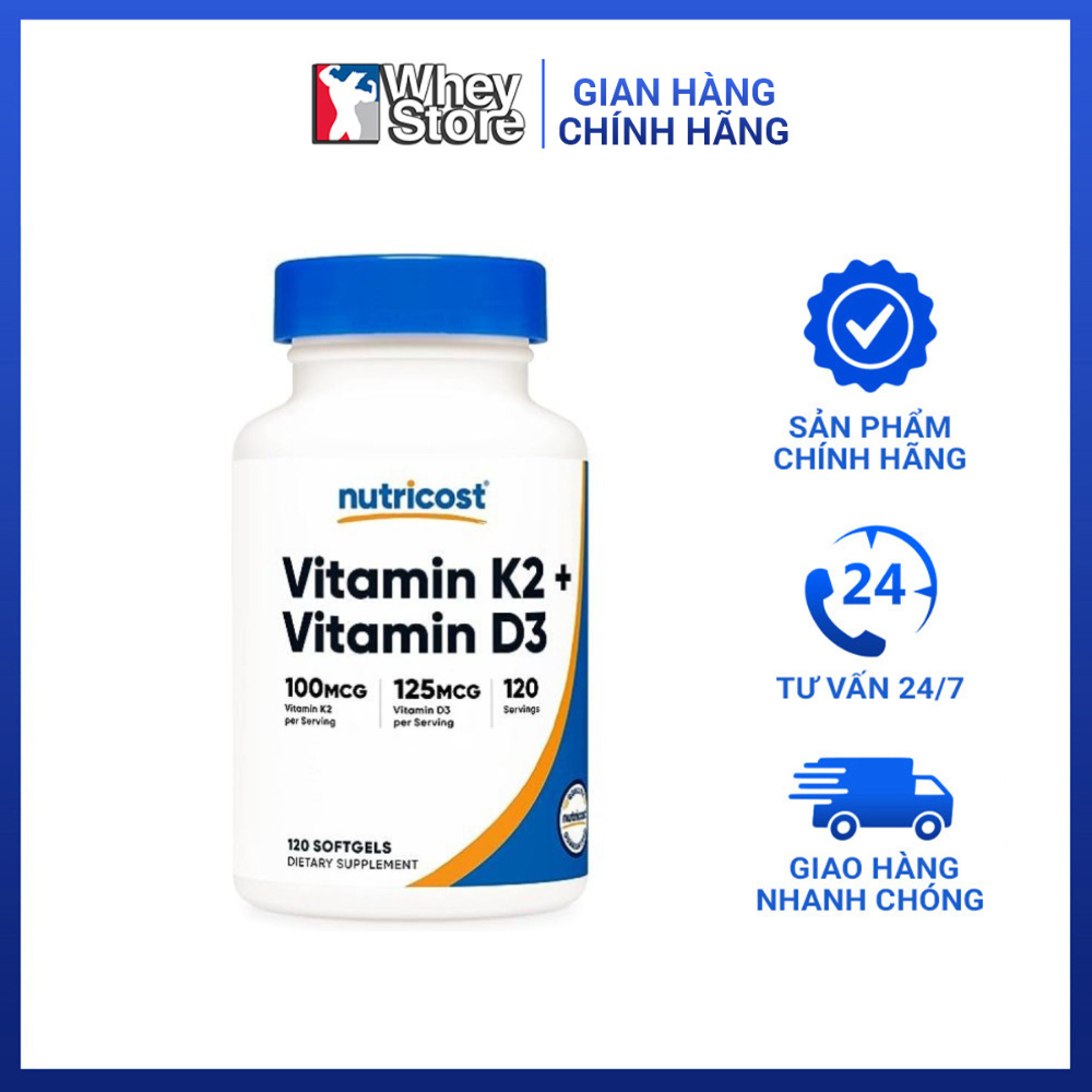 Hỗ Trợ Xương Khớp Nutricost Vitamin K2 + Vitamin D3 120 viên Chính Hãng