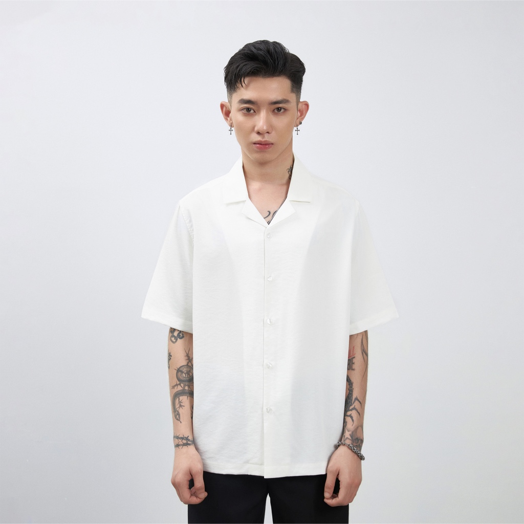 Áo Sơ Mi Nam TARMOR Cổ Cuba Màu Trắng - White Cuban Collar Shirt
