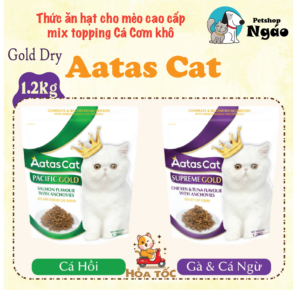 Aatas Cat GOLD - Thức ăn cho Mèo có TOPPING " CÁ CƠM " Thật sấy khô __