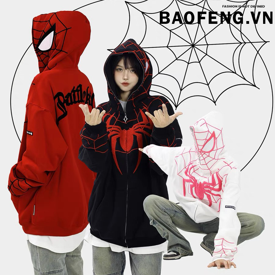Áo Hoodie Spiderman nam nữ Bản chuẩn mẫu mới - Áo Hoodie nỉ in hình người nhện có mũ khóa zip chất dày dặn ấm form rộng