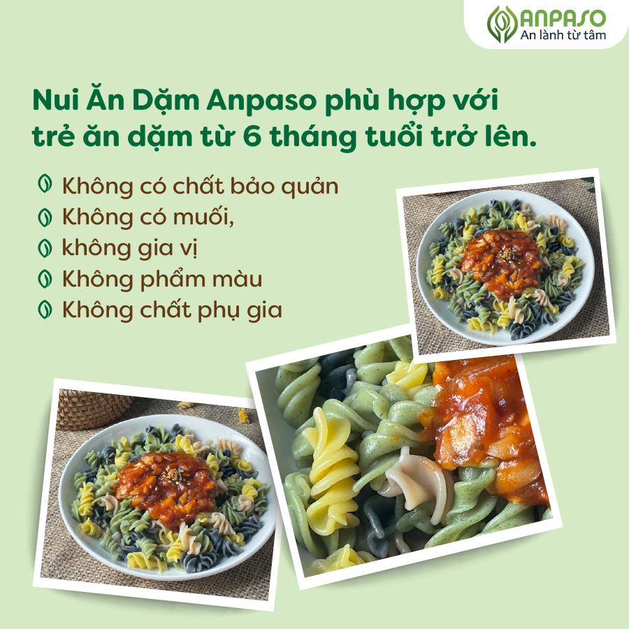 Nui Ăn Dặm Mix Rau Củ Anpaso Cho Bé Hộp 150g, Thực Phẩm Bổ Sung Dinh Dưỡng Chất Xơ, Vitamin K và Canxi Cho Bé