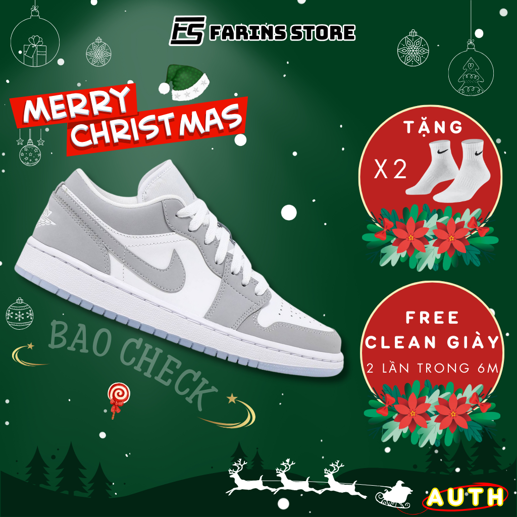 Giày Wmns Air Jordan 1 Low White Wolf Grey DC0774-105 Xám Trắng Đế Xanh Cổ Thấp Bản Auth Full Box Bill Có Bảo Hành