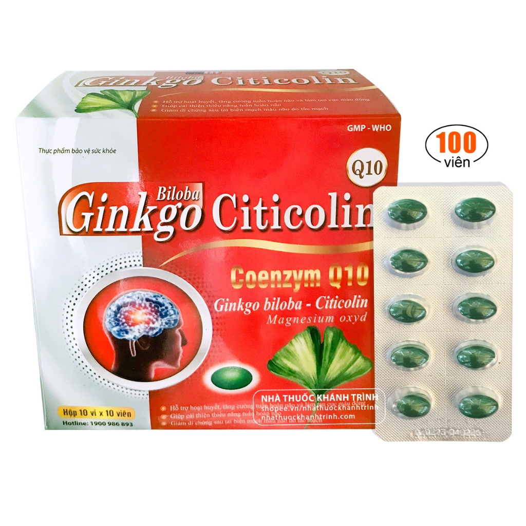 (100 viên) Viên uống bổ não GINKGO BILOBA CITICOLIN Q10 - tăng cường tuần hoàn máu não