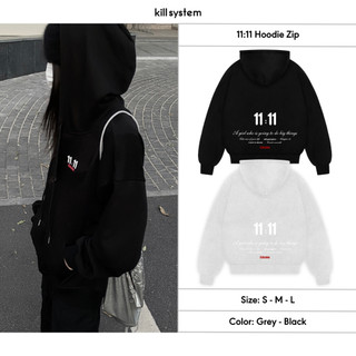 Áo khoác hoodie zip boxy form lửng Kill System 11:11 in hình chất vải chân cua