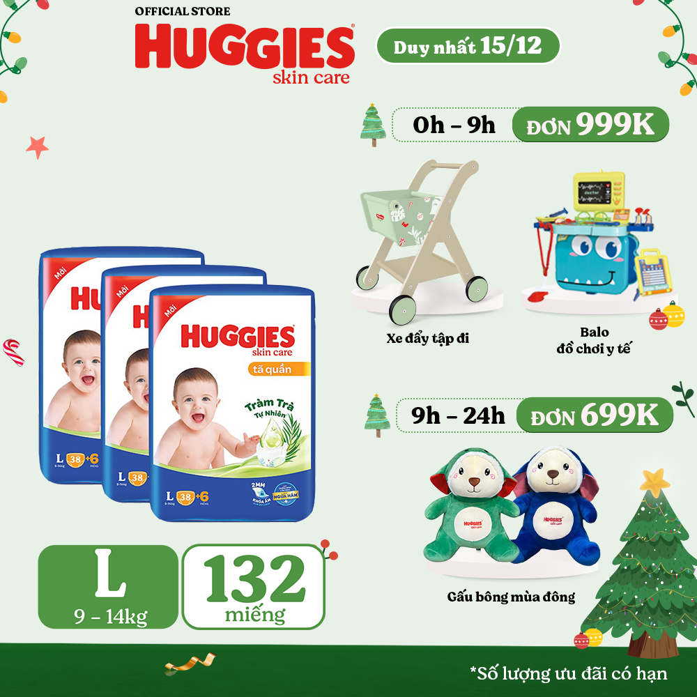 Combo 3 Tã quần Huggies Skincare Jumbo M42/L38/XL32/XXL28/XXXL22+6