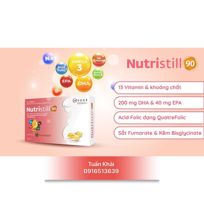 Nutristill 90 cho bà bầu - bổ sung vitamin, DHA, Acid Folic - hộp 30 viên