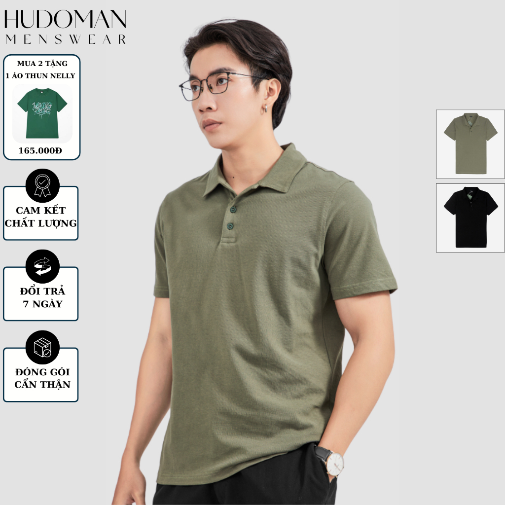 Áo Polo nam trơn tay ngắn HUDOMAN form slimfit chất vải cotton US cá sấu chống nhăn, bền màu AOPOLO-001