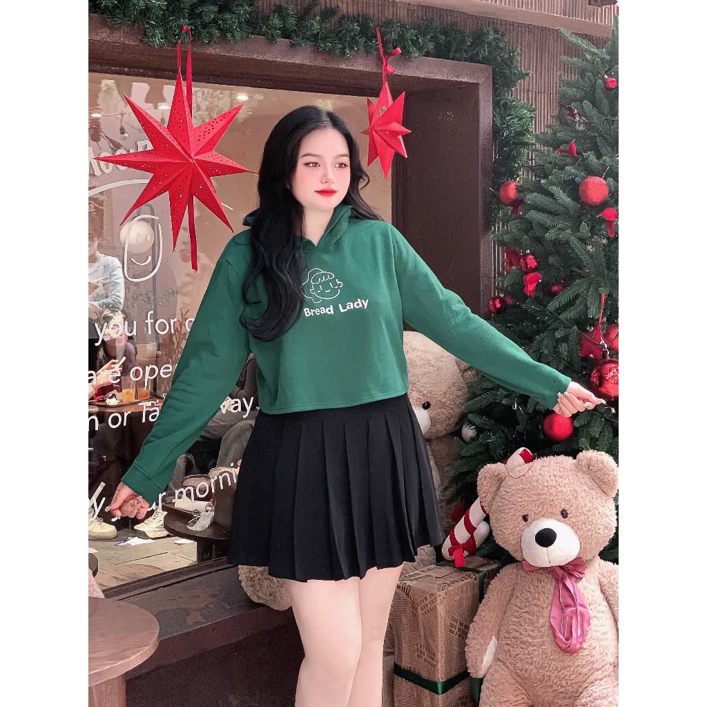 Áo hoodie dáng ngắn có hình thêu BIGSIZE (55kg đến 95kg) - 23YAP30 - [BU Bigsize Young]