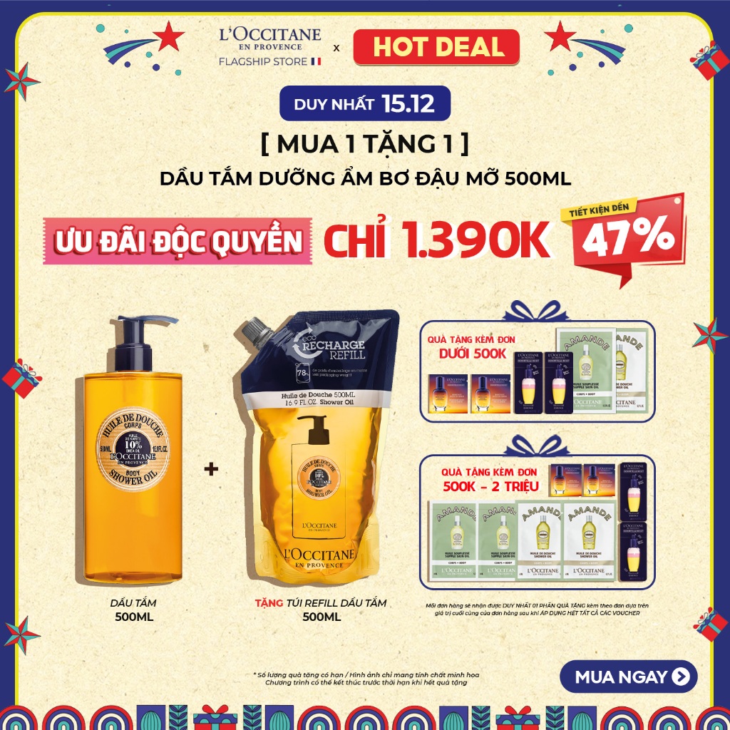 Dầu Tắm Dưỡng Ẩm Bơ Đậu Mỡ Shea Butter Shower Oil 250ml - 500ml L'Occitane
