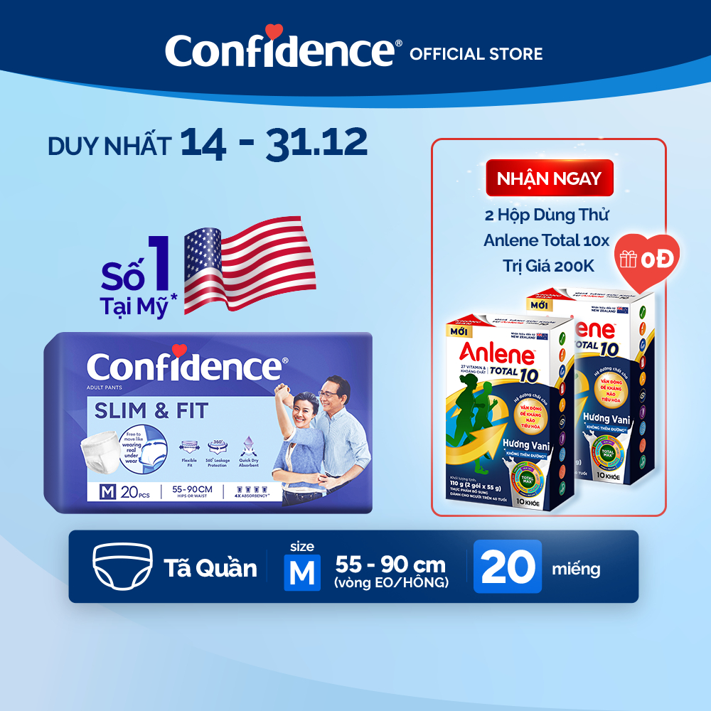 Tã quần Người Lớn Confidence Slim & Fit M 20 x 6/L 16 x 6