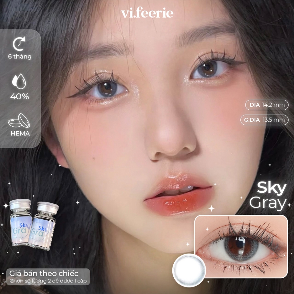Kính áp tròng (lens) xám ánh xanh trời Sky Gray I-One Lens full độ-VF Lens
