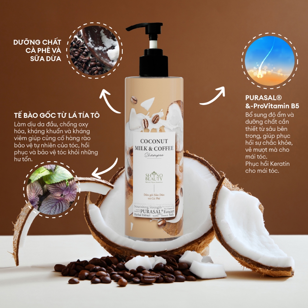 Dầu Gội SHSO Beauty Phyto Biotic Coconut Milk & Coffee Phục Hồi Hư Tổn Và Dưỡng Ẩm Tóc Mềm Mại, Chắc Khỏe - 480ml