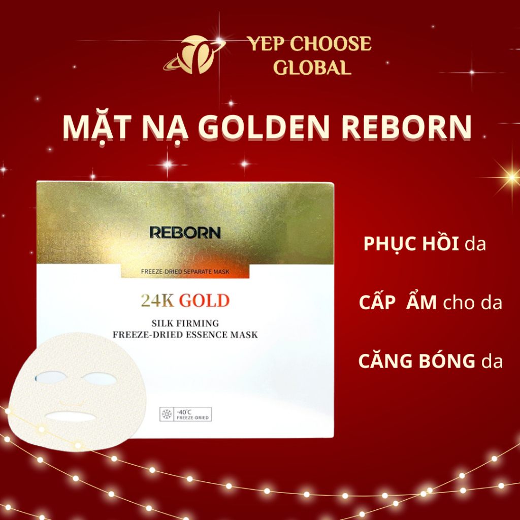 Mặt Nạ Lụa Cao Cấp Mạ GOLD 24K Colagen REBORN - Mặt Nạ Sấy Lạnh Hàn Quốc YEP.HOME