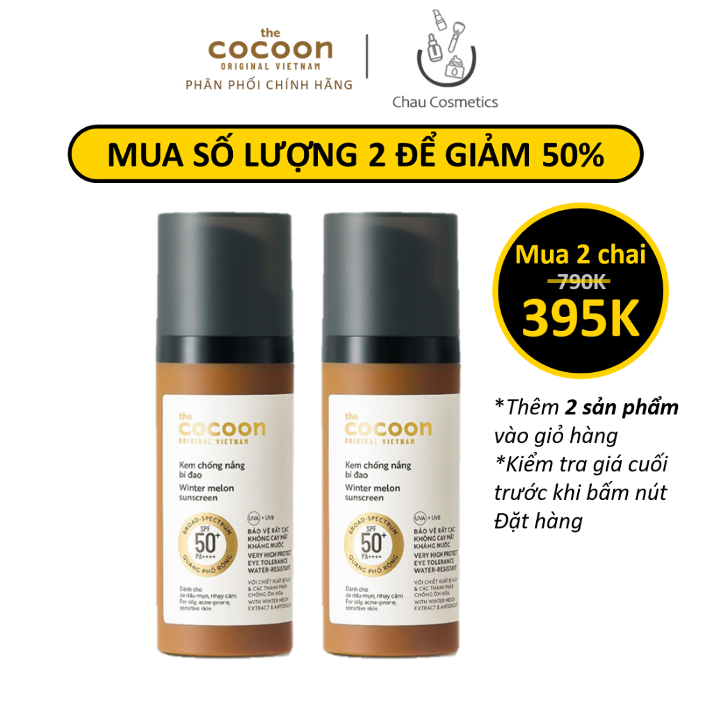 Kem chống nắng bí đao SPF50+ PA++++ quang phổ rộng Cocoon 50ml