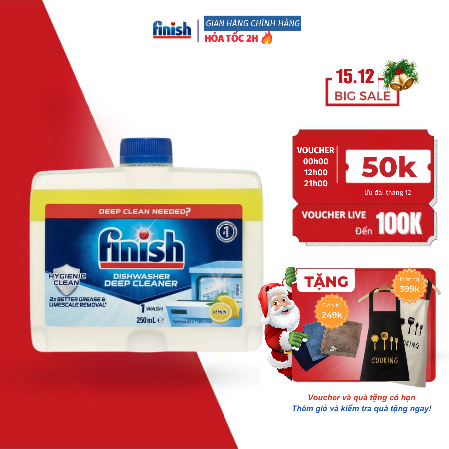 Viên vệ sinh máy rửa bát Finish vỉ 3 viên làm sạch sâu các vết dầu mỡ, làm sạch máy