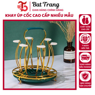 Khay úp cốc để bàn cao cấp Khay úp ly cốc uống nước được mạ vàng - Tráng Sứ Store