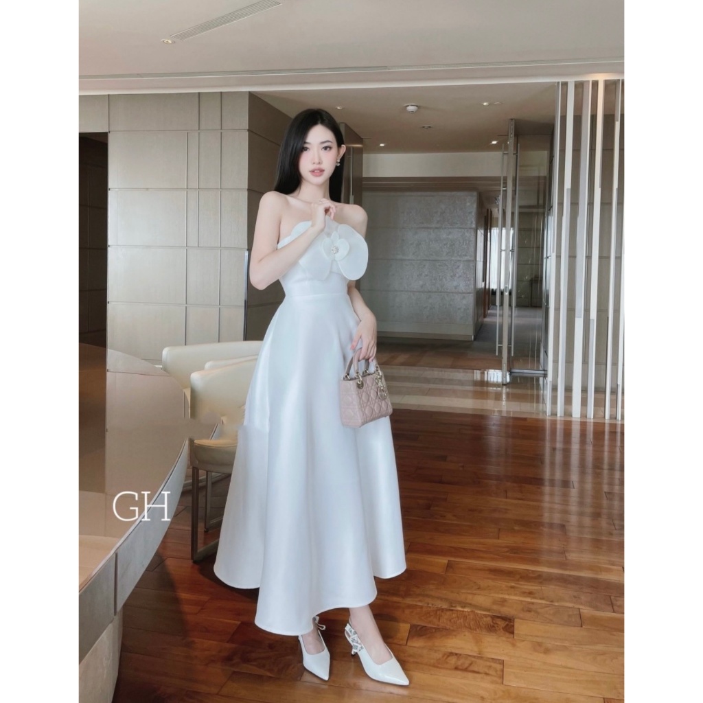 Váy thiết kế cúp ngực dáng dài phối cánh hoa kèm tag đá xinh nhẹ nhàng sang chảnh HP73 Size SML