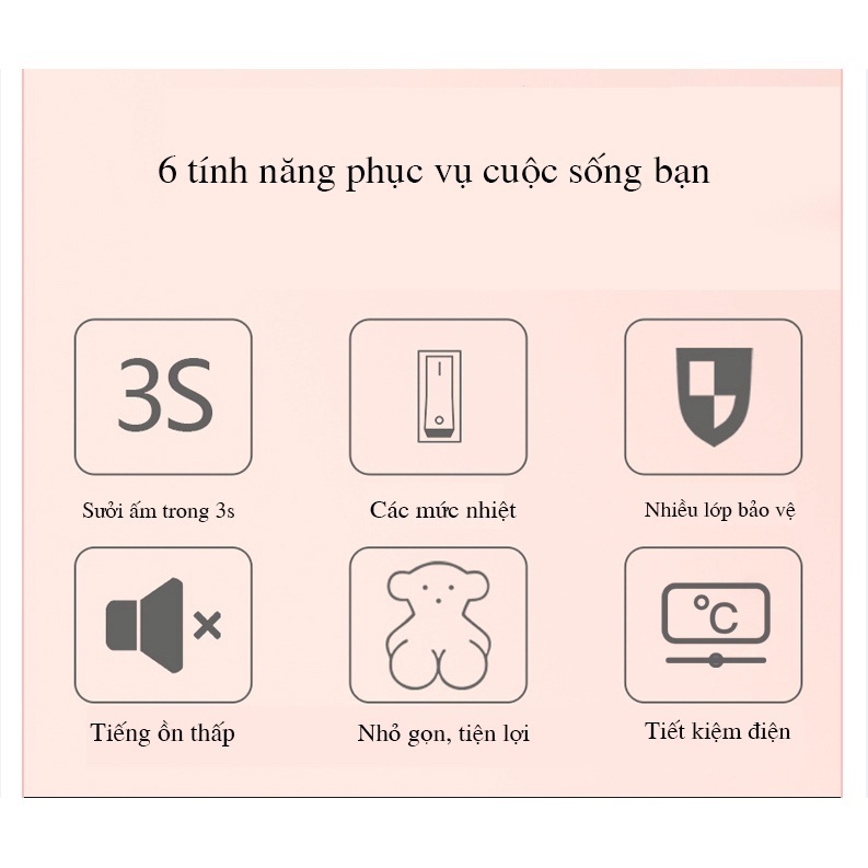 Quạt sưởi mini tròn DELADEP công suất 800W, làm nóng nhanh, không mùi nhựa chống chập cháy cho dân văn phòng, sinh viên