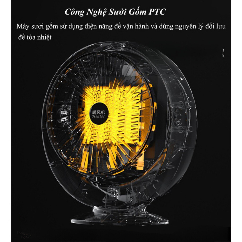 Quạt sưởi mini tròn DELADEP công suất 800W, làm nóng nhanh, không mùi nhựa chống chập cháy cho dân văn phòng, sinh viên