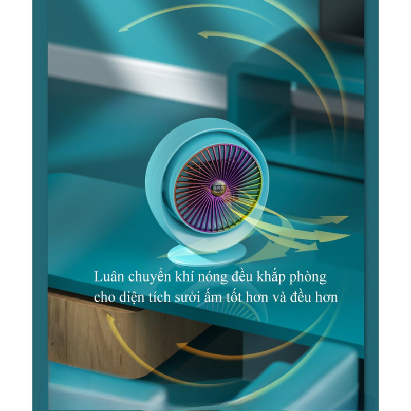Quạt sưởi mini tròn DELADEP công suất 800W, làm nóng nhanh, không mùi nhựa chống chập cháy cho dân văn phòng, sinh viên