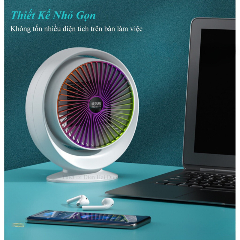 Quạt sưởi mini tròn DELADEP công suất 800W, làm nóng nhanh, không mùi nhựa chống chập cháy cho dân văn phòng, sinh viên