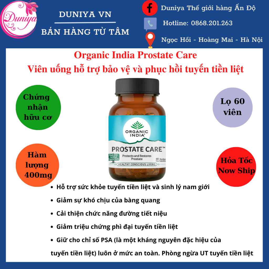 Viên uống hỗ trợ bảo vệ và phục hồi tuyết tiền liệt Organic India Prostate Care