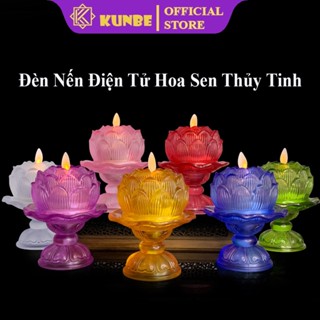 Đèn Nến Điện Tử Hoa Sen KUNBE Thủy Tinh Nhiều Màu, Trang Trí Để Ban Thờ Cúng