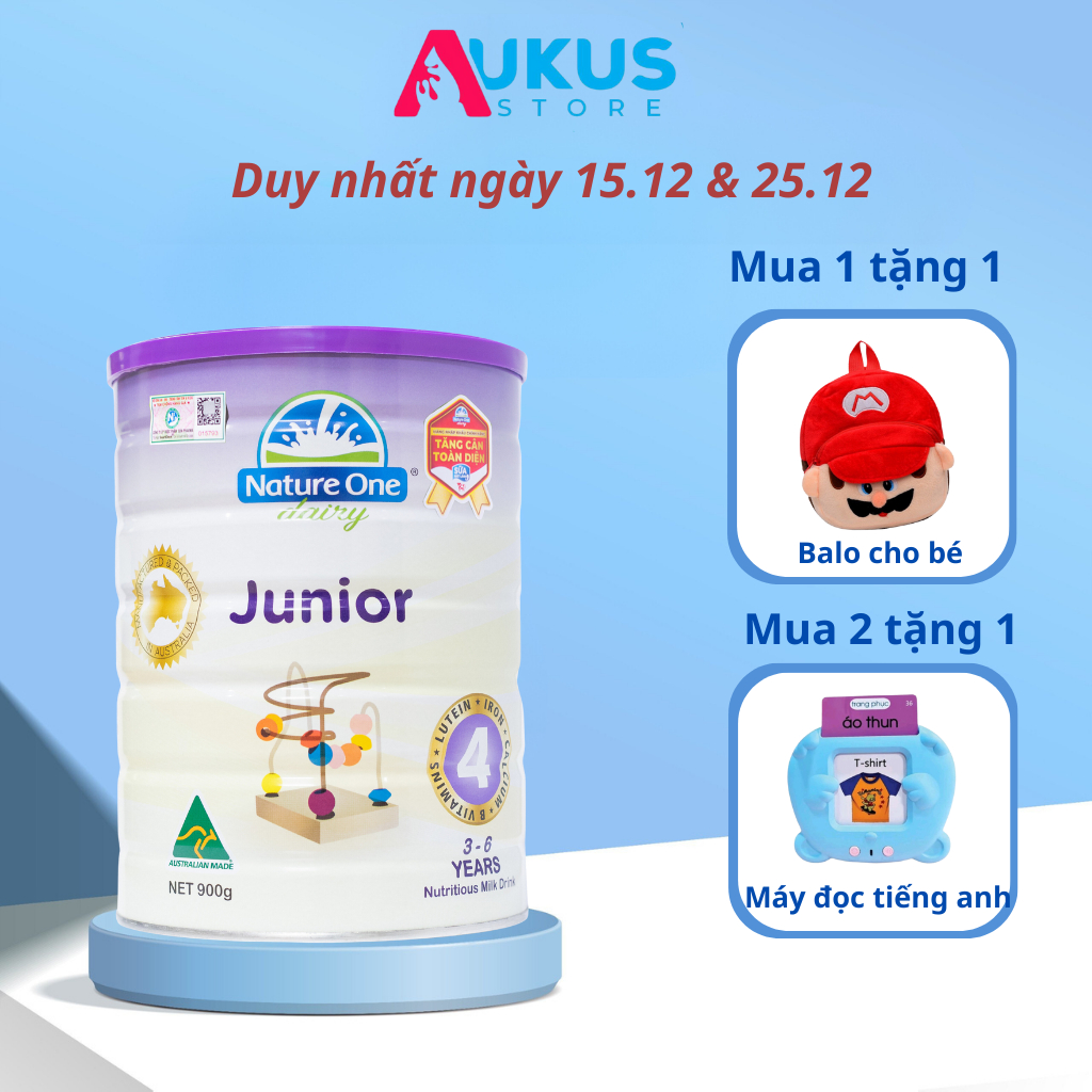 Sữa Công Thức Số 4 Nature One Dairy Junior 1,2,3,4 Cho Bé Từ 3-6 Tuổi Giúp Phát Triển Về Trí Não Và Thể Chất Lon 900g