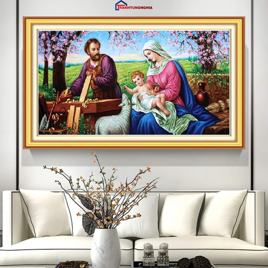 Tranh thêu chữ thập gia đình thánh gia 80cm x 50cm - 1m20 x 65cm