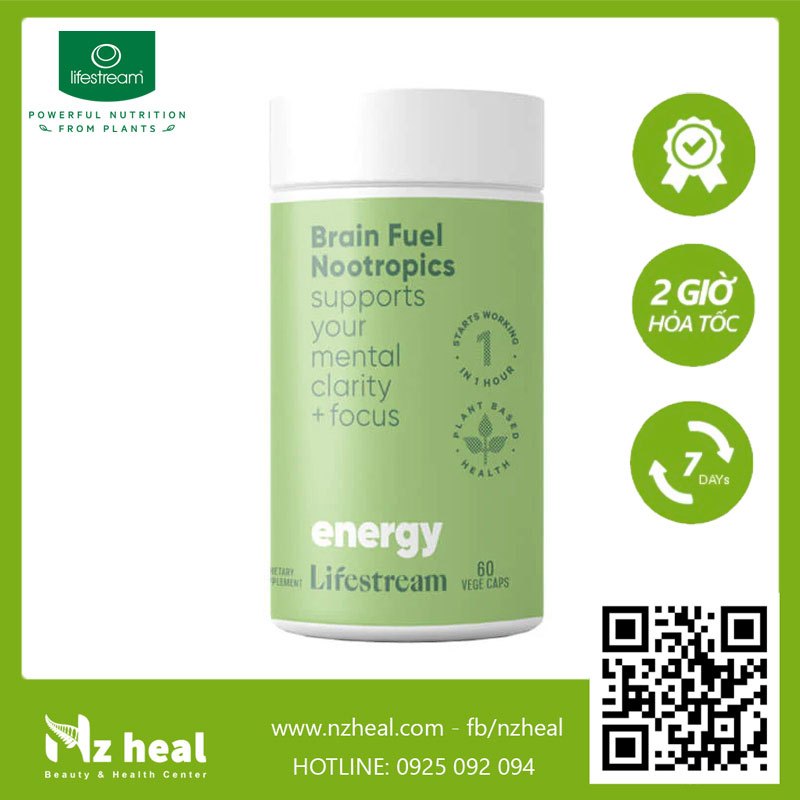 Viên uống tăng cường tập trung, tỉnh táo và năng lượng Lifestream Brain Fuel Nootropics (60 Viên)