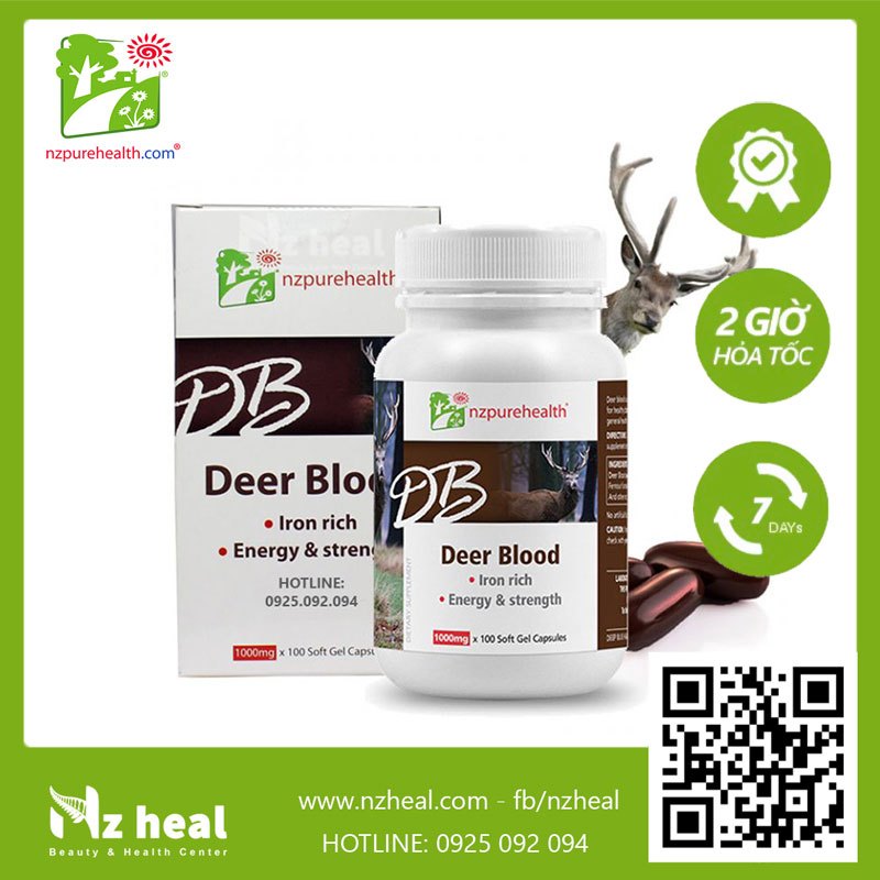 Viên bổ máu, cấp sắt từ Máu hươu Nzpurehealth Deer Blood (30 viên/ 100 viên)