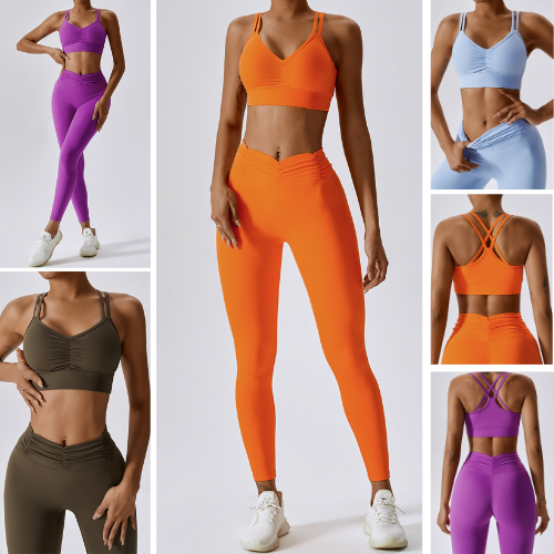 Set Bộ Đồ Tập Yoga GYM S-8009 Mùa Hè Thun Poly Lụa Siêu Mát Trơn Mịn Thiết Kế Nhún Ngực Lưng Quần và Mông Siêu Tôn Dáng