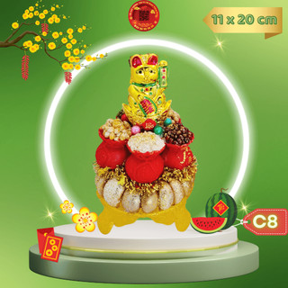 Bông tỏi ông Địa mèo neko, tháp tỏi thần tài ngọc thực phong thủy, đồ thờ cúng đèn led TỎI CÁT TƯỜNG