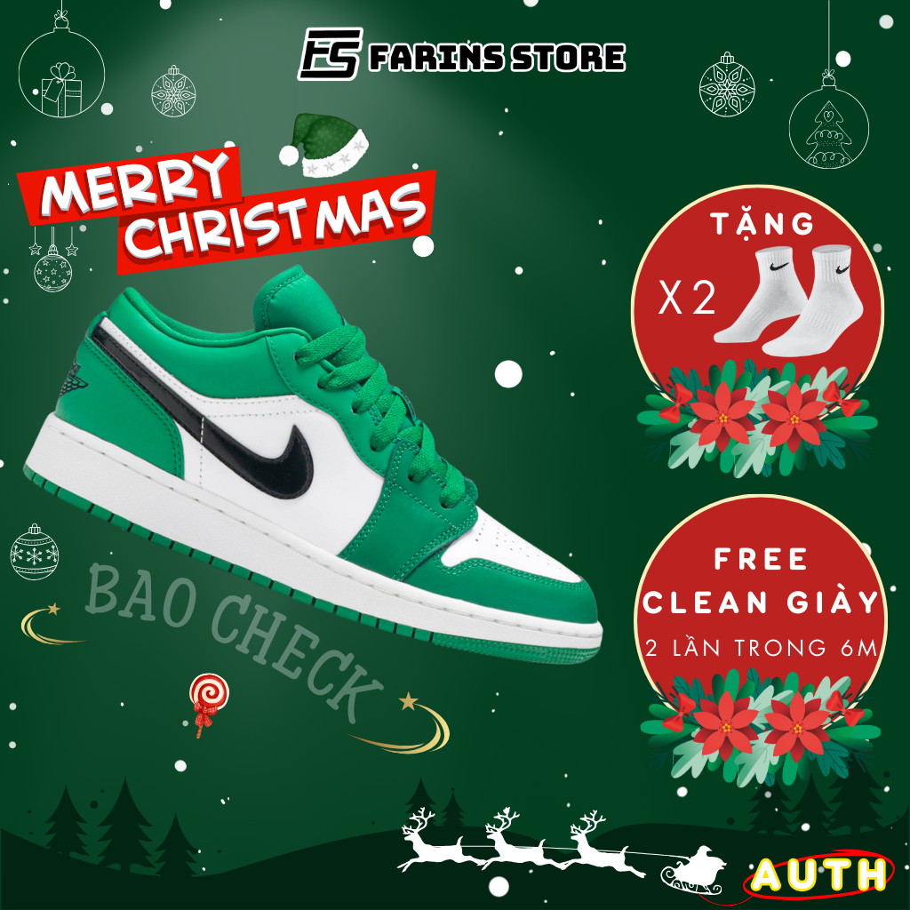 Giày Air Jordan 1 Low GS Pine Green 553560-301 Auth Cho Nam Nữ, Jordan 1 Low Real Fullbox Farins Store