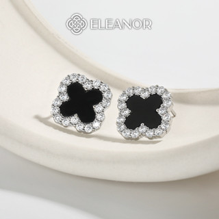 Bông tai nữ chuôi bạc 925 Eleanor Accessories cỏ 4 lá khuyên tai đính đá phụ kiện thời trang 7103