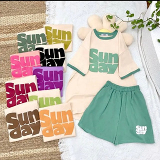 Bộ đồ nữ chất cotton thoáng mát in hình SUNDAY sắc nét kiểu dáng trẻ trung thoải đủ size
