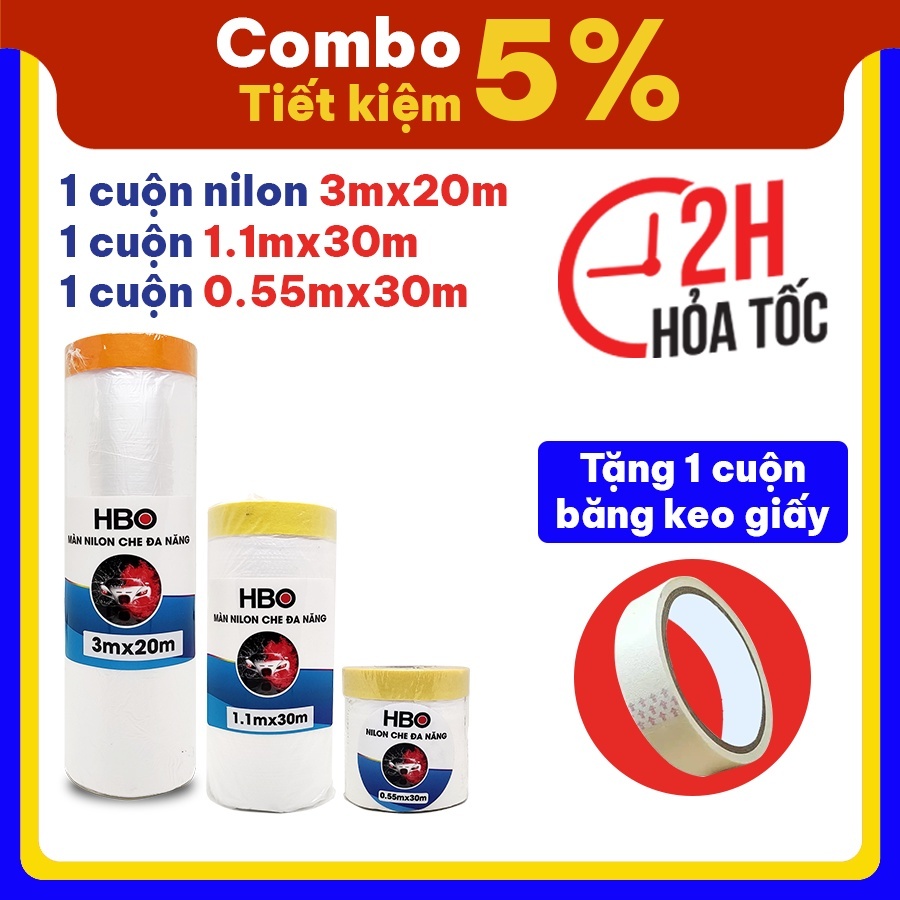 Combo màng nilon che nội thất, nilon che sơn, che bụi nhiều kích thước + Tặng băng keo giấy