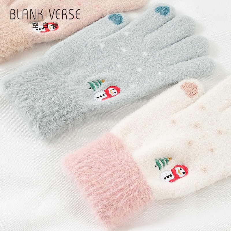 Găng Tay Len mix  lông Cashmere Dày Dặn Giữ Ấm Mùa Đông Có Thể Chạm Màn Hình Cảm Ứng Dành Cho Nữ