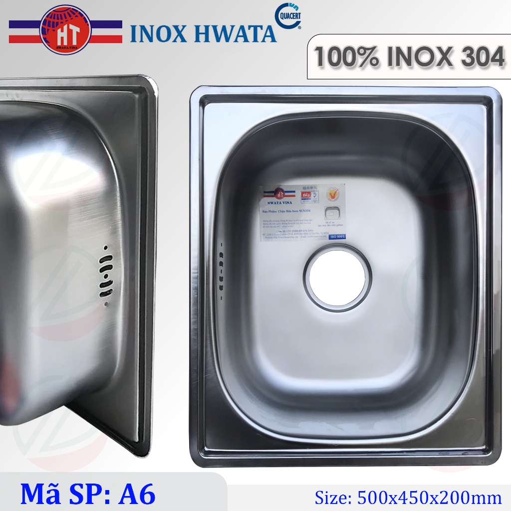 Chậu Rửa Chén Bát HWATA INOX SUS304 - Loại 1 hộc kèm xi phông
