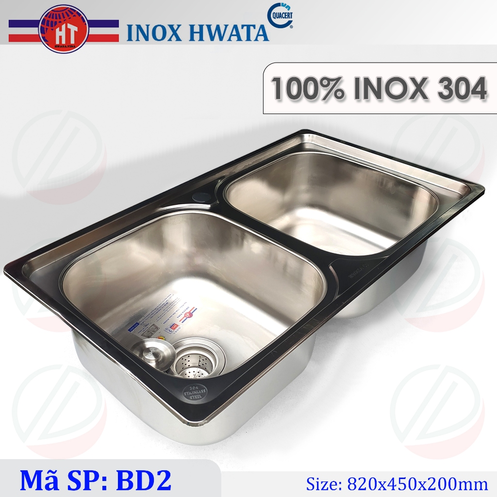 Chậu Rửa Chén Bát Chính Hãng HWATA INOX 304 - Nhiều kích thước thông dụng, kèm xi phông