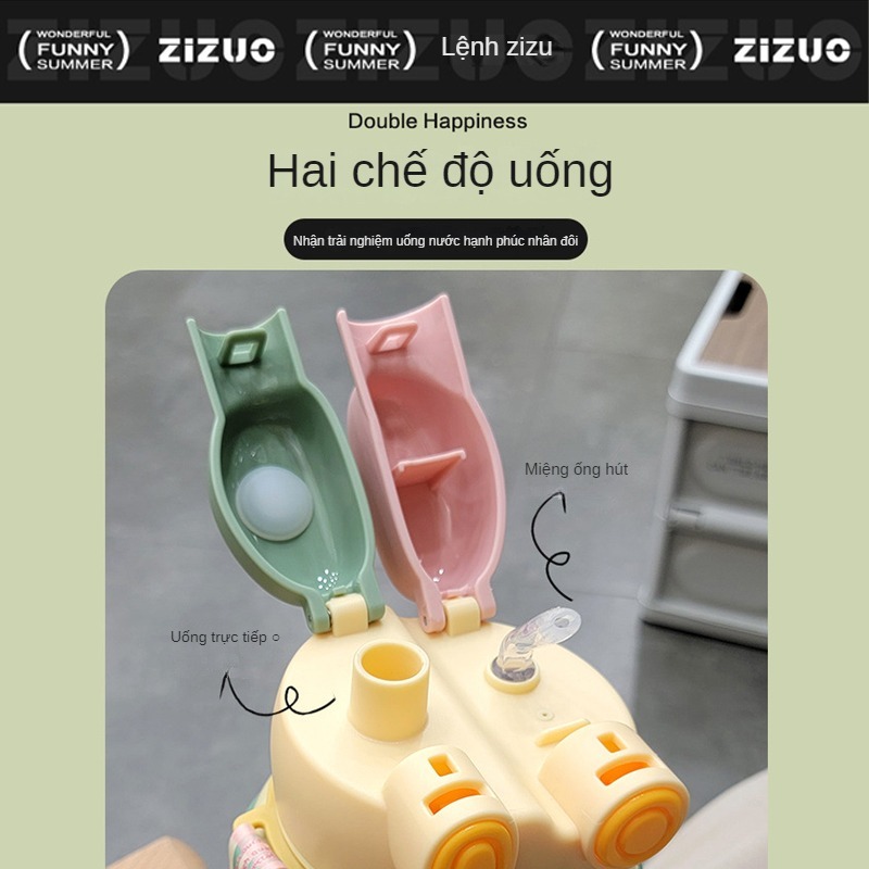 Bình nước giữ nhiệt trẻ em cho bé đi học INOX 316 850ml dễ thương có dây đeo tặng kèm sticker 2D 3D, bộ rửa bình