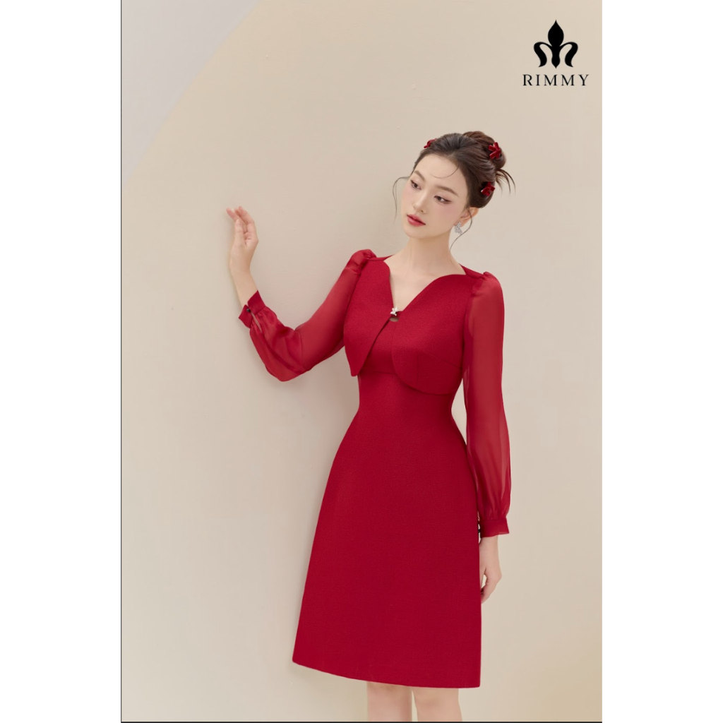 Đầm thiết kế tối giản đỏ đô tôn da phù hợp đi tiệc đi chơi dạo phố Elena Dress by RIMMY