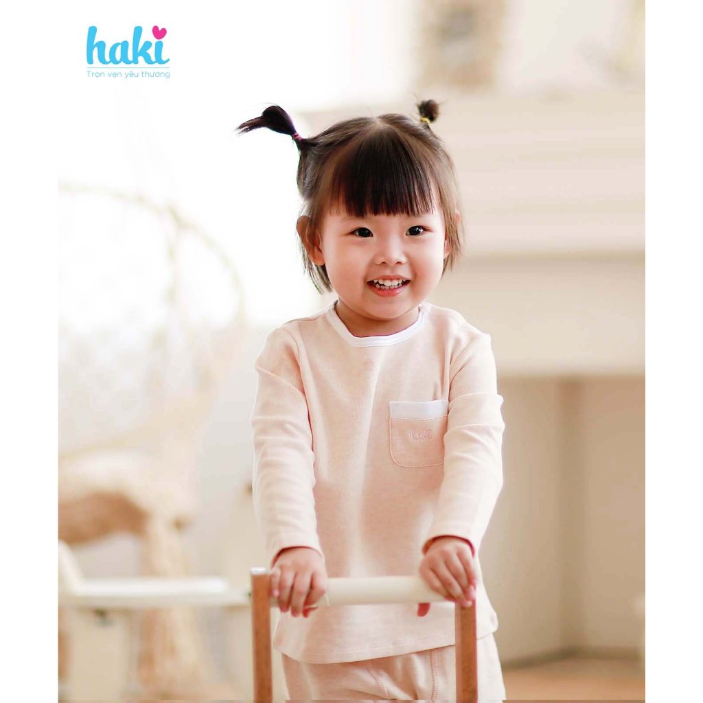 Bộ quần áo dài tay cài vai Melange Cotton cao cấp cho bé từ 4-15kg HAKI BC001