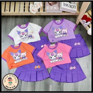 Set váy bé gái 10-45kg, họa tiết KUROMI siêu kute, chân váy kaki mềm rời có chip cực xinh xắn
