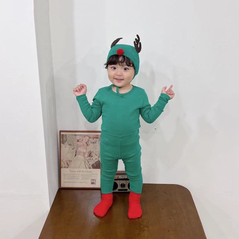 Bộ đồ giáng sinh cho bé từ 4kg - 12kg gồm nón sừng hươu dễ thương