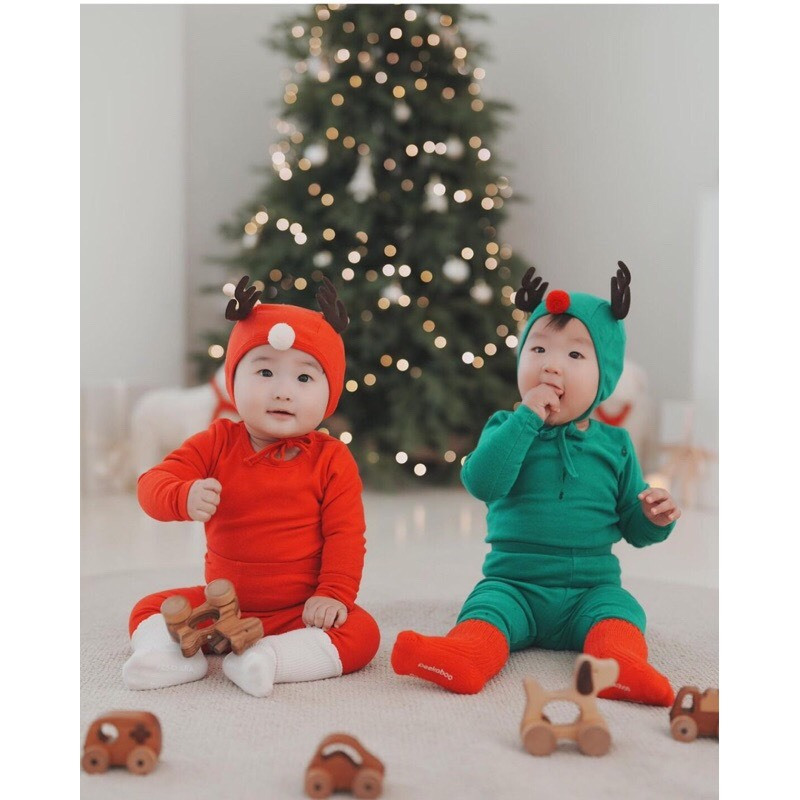 Bộ đồ giáng sinh cho bé từ 4kg - 12kg gồm nón sừng hươu dễ thương