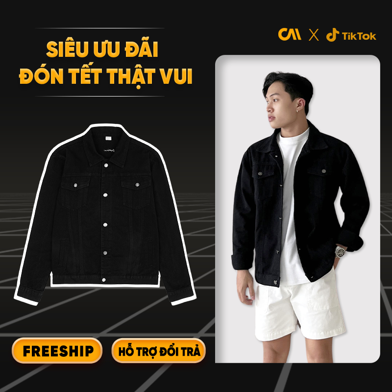 Áo khoác jean nam màu đen CAPMAN phom regular fit